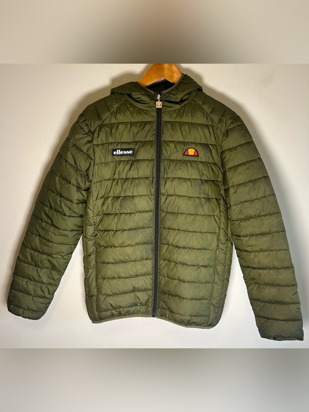 Ellesse Lombardy Padded Puffer Jacket Hooded Mens M Green Quilted Retro Sport